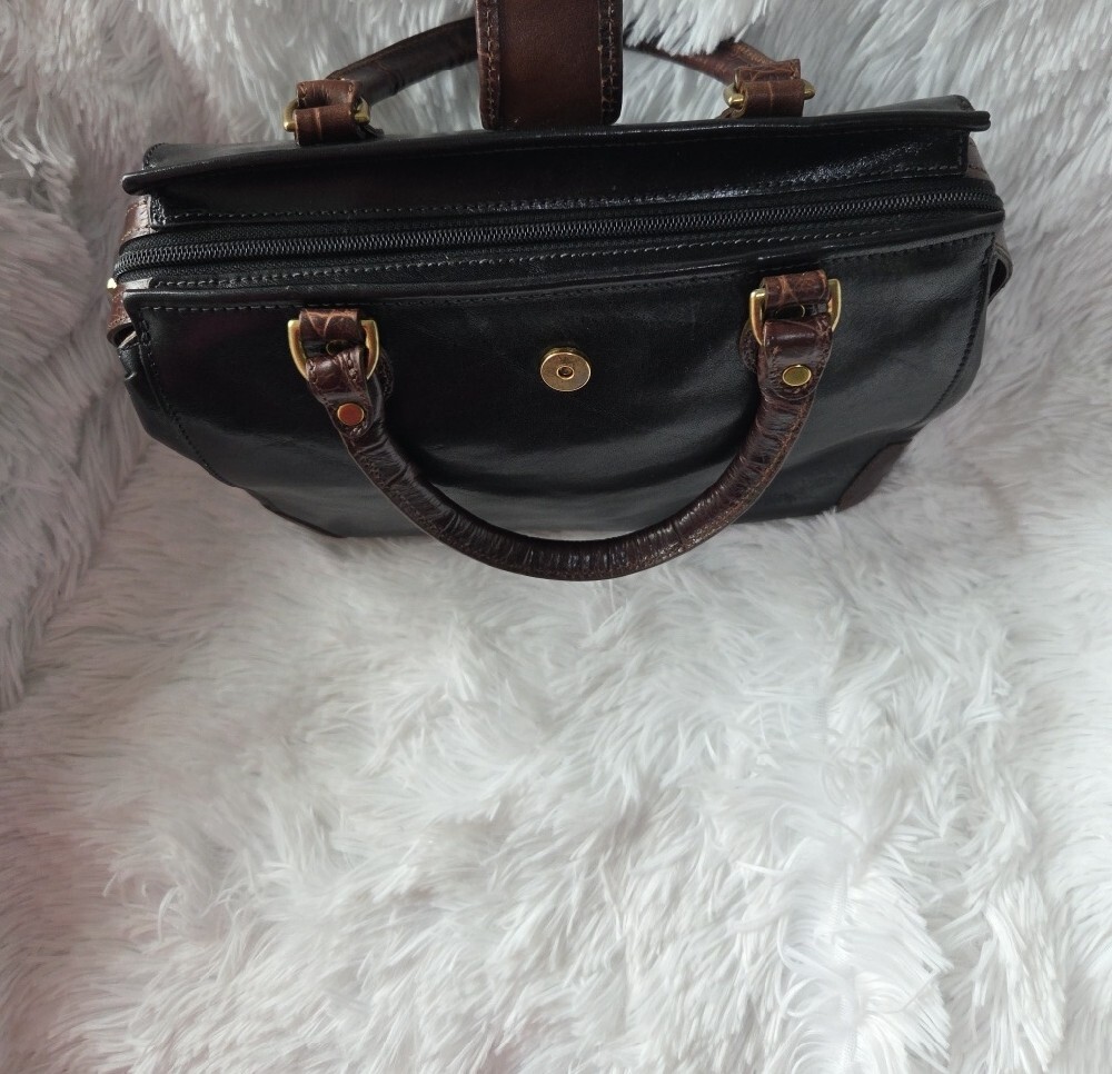 Classic Black and Brown Brahmin Women's Top-Handle Satchel - Picture 7 of 10